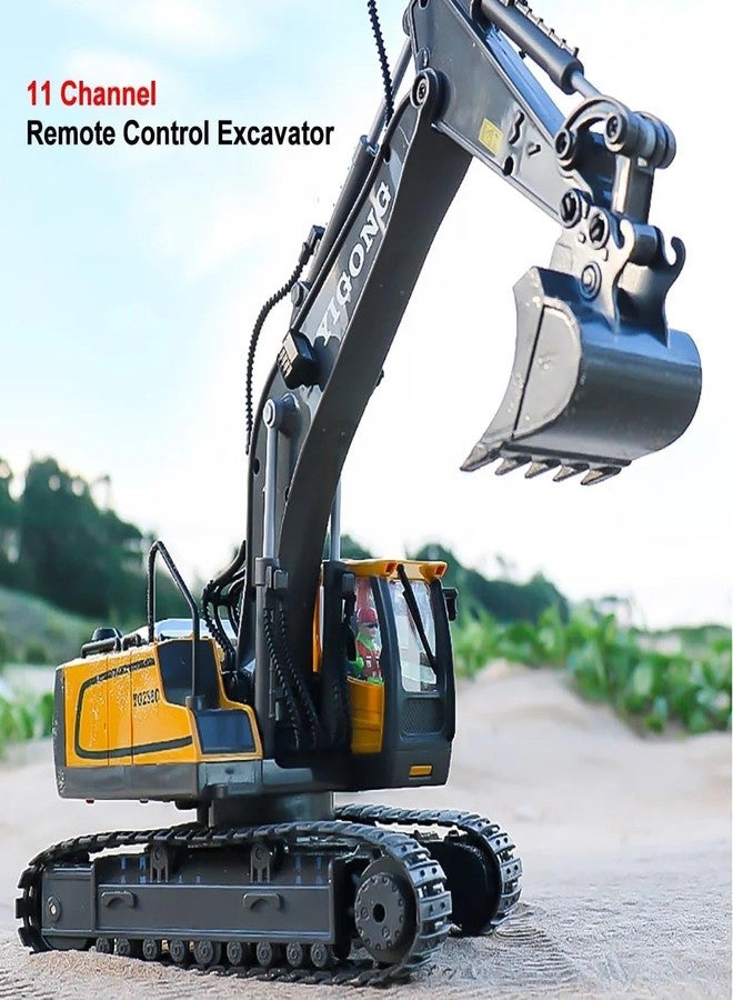 JOYJAY Remote Control Excavator 11 Channel RC Excavator Truck Toys Metal Shovel, 1/20 Scale Remote Control Construction Vehicles Tractor, 2.4Ghz Boy Toy Gift for Kids and Adults, Yellow - Image 2